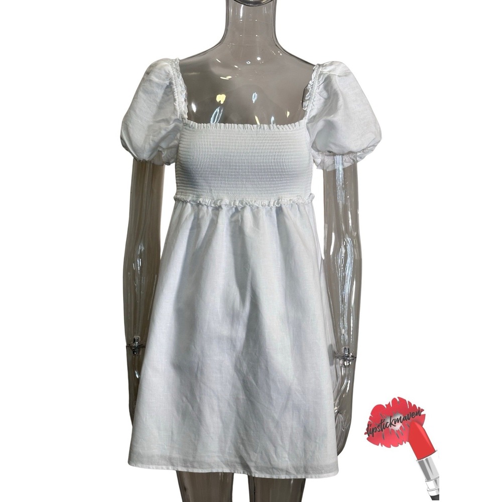 Sunday Best Artizia Mini Dress Women Medium White Short Sleeve Linen Blend